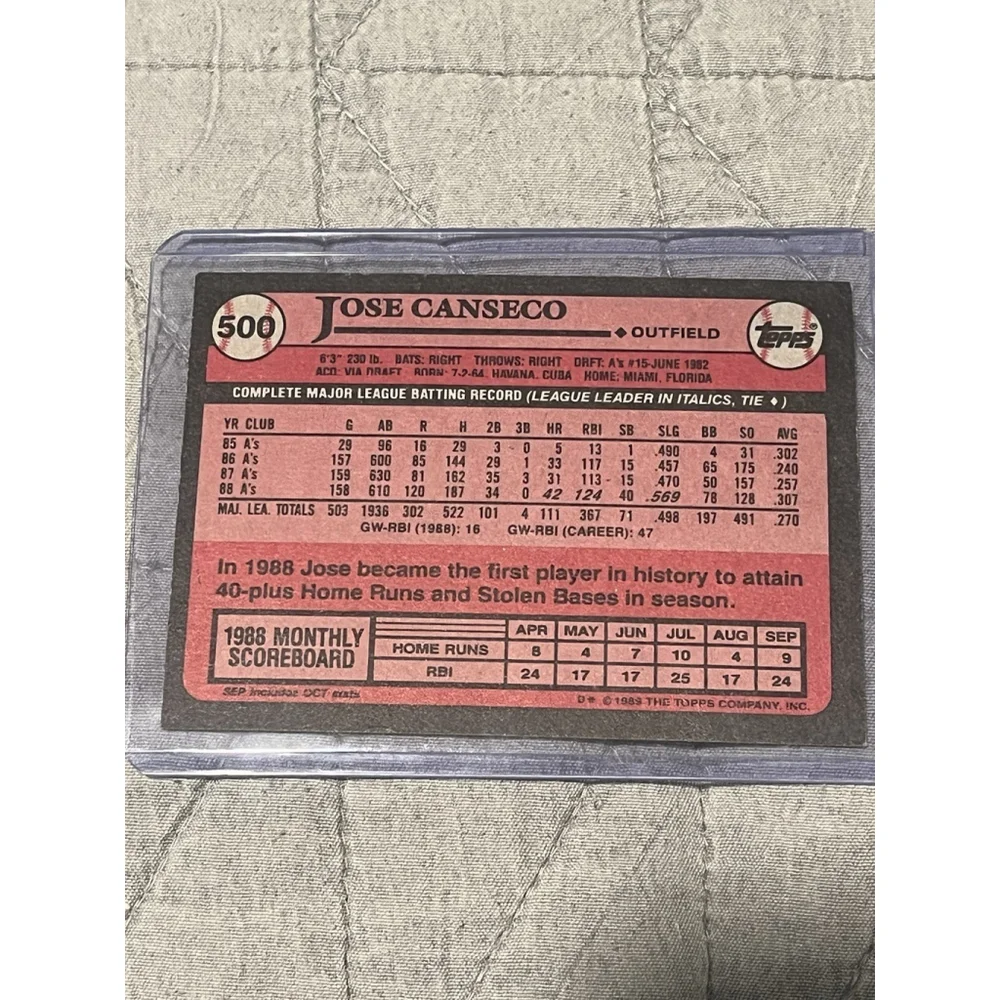 1989 Topps - Jose Canseco #500 2 Errors No Capital “C” Cut Off Stats Collectors
